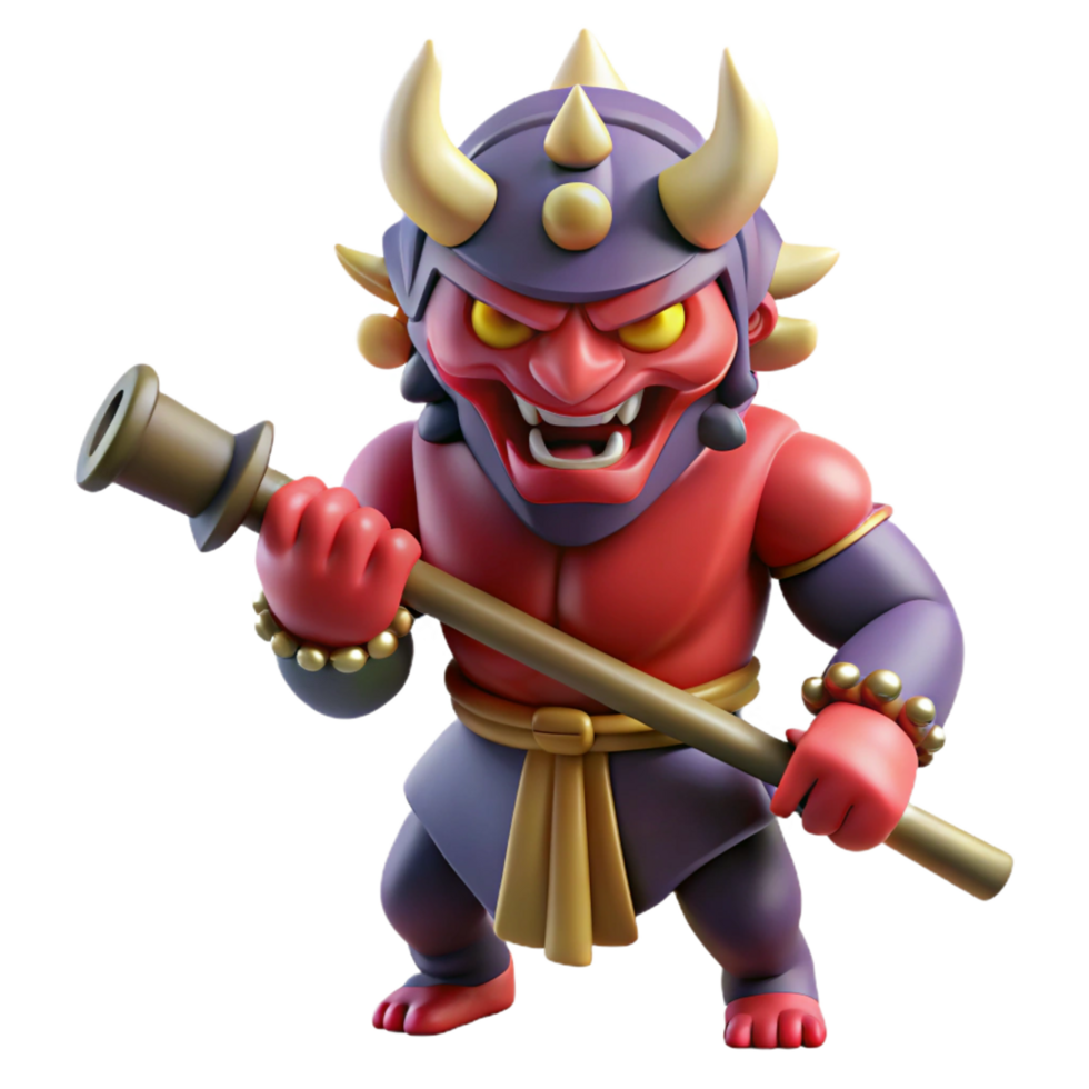 impressive unforgettable A powerful oni wielding a kanabo club, dramatically lit, Japanese art style png