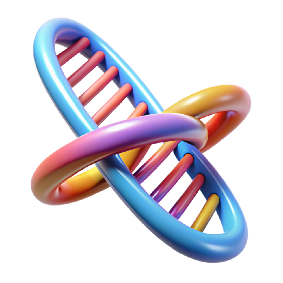 elegant geometric A DNA strand unwinding and reforming, glowing with vibrant colors, in a scientific, microscopic style ultra HD png