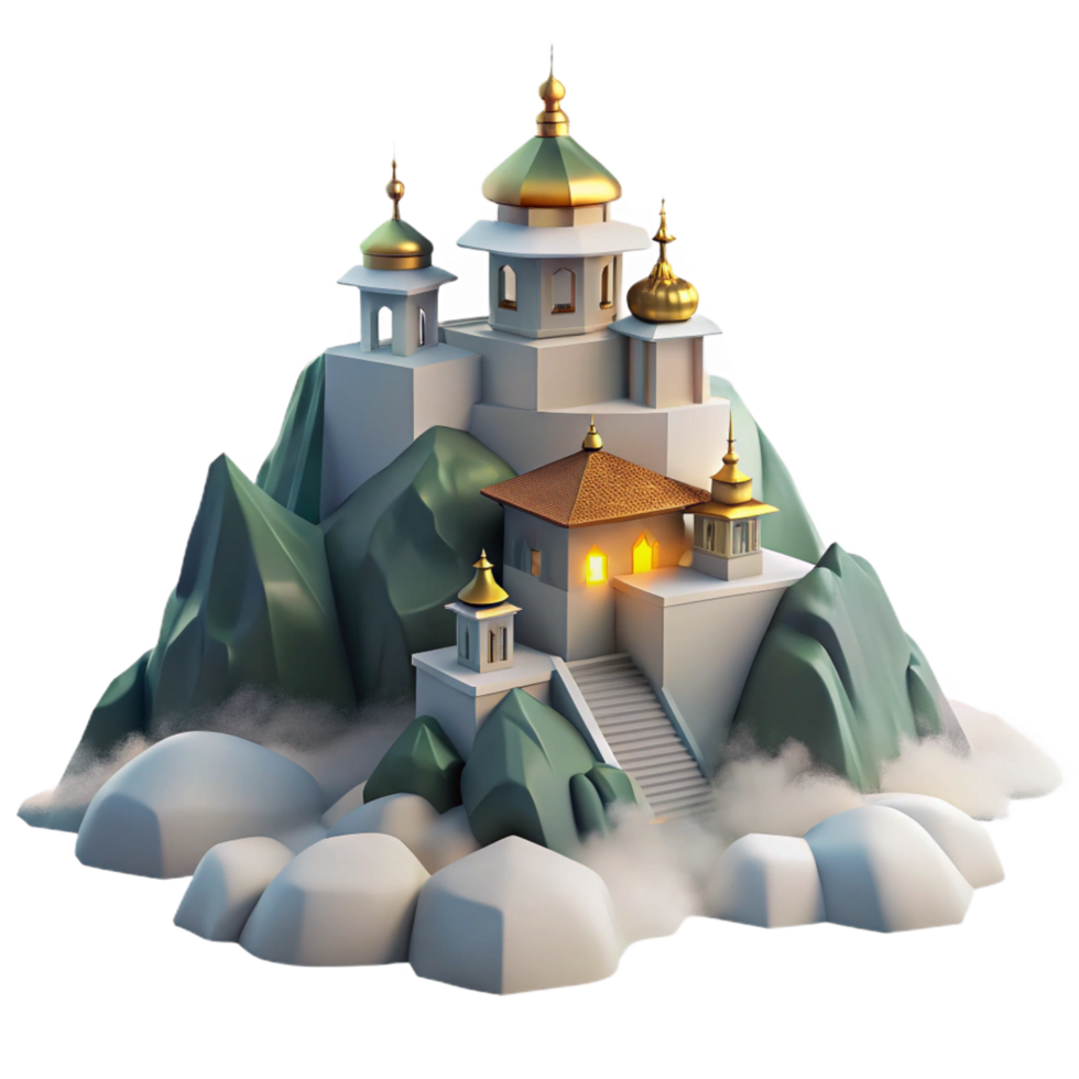 hypnotic whimsical industrial A mountaintop monastery, simple design, serene atmosphere, misty lighting, genuine png