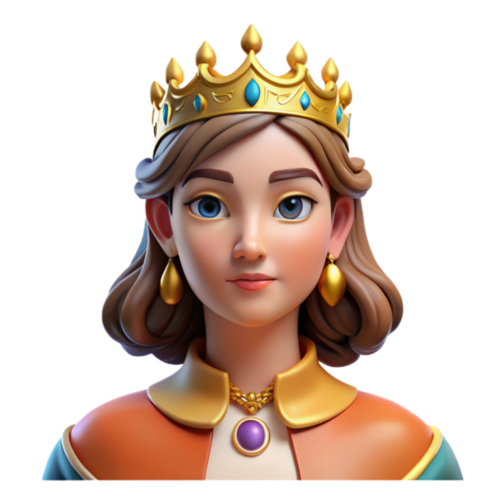 exquisite harmonious modern Portrait of a regal queen with a crown of jewels and a commanding presence. Royal portrait lighting. Classical art style high quality png
