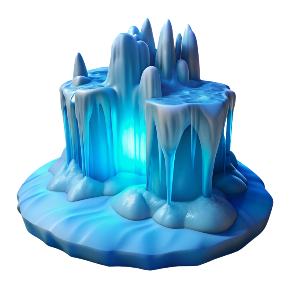 vibrant distinctive A frozen waterfall in winter, crisp blue light, ethereal and magical style png