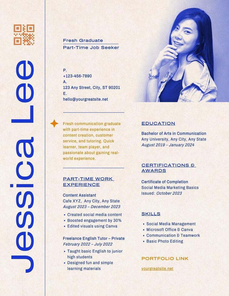 Fresh Graduate Resume for Part Time Jobs template