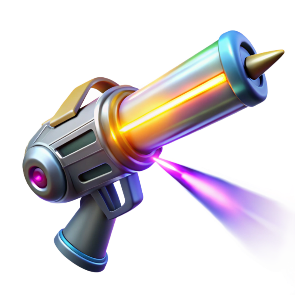 unforgettable vintage A futuristic weapon firing a beam of energy, bright and colorful, anime style handcrafted png