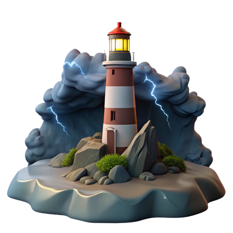 melancholic captivating A lone lighthouse on a rocky outcrop, crashing waves and dramatic storm clouds, dark and moody lighting gallery standard png