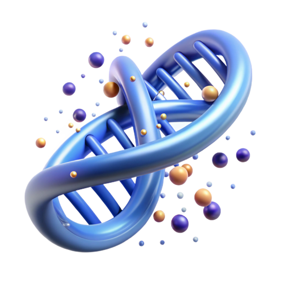 harmonious immaculate A DNA strand morphing into a digital binary code sequence, glowing particles swirling around, abstract style, dark background elite png