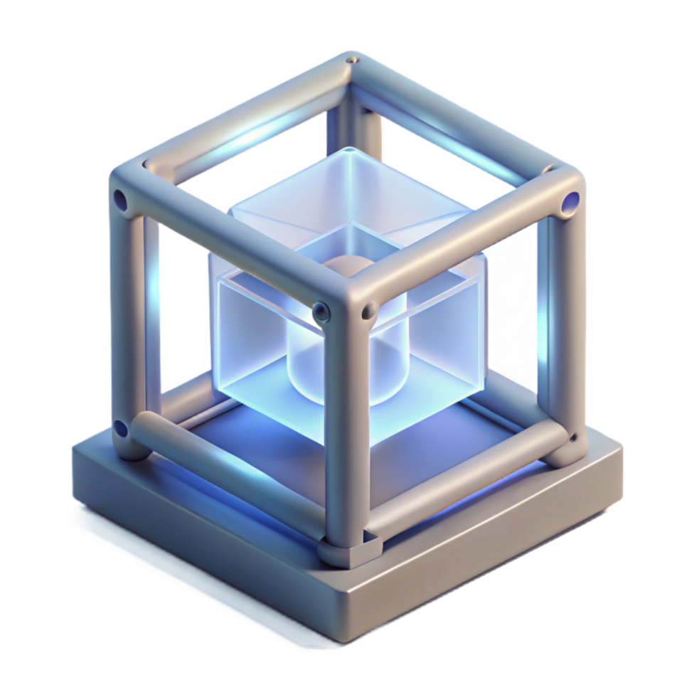 ethereal majestic A 3D printer creating a complex geometric shape, layer by layer, illuminated by a bright white light, minimalist style fine detail png