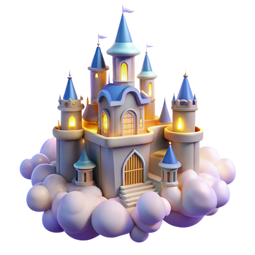 majestic dramatic futuristic A floating castle in the clouds, intricate spires, glowing windows, magical, dreamy, fantasy art, premium png
