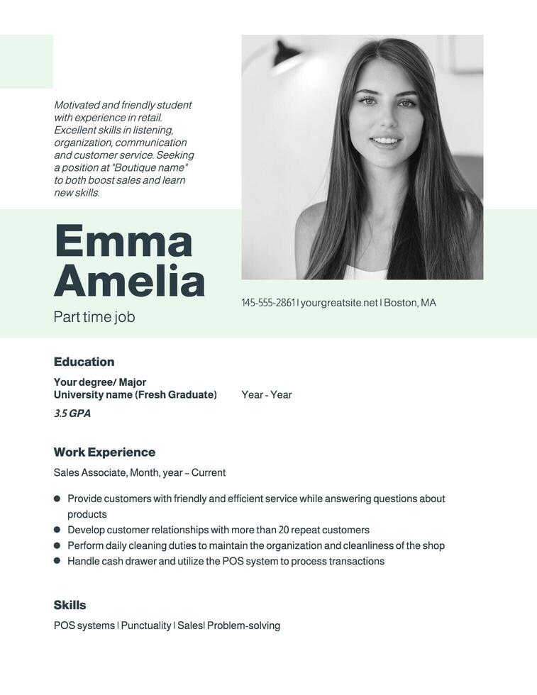 Boutique Sales Part Time Job Resume template