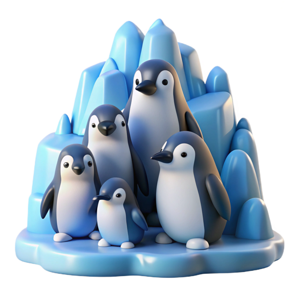 timeless geometric A group of penguins huddled together on a icy landscape, cold, bluish lighting, nature documentary style ultra HD png