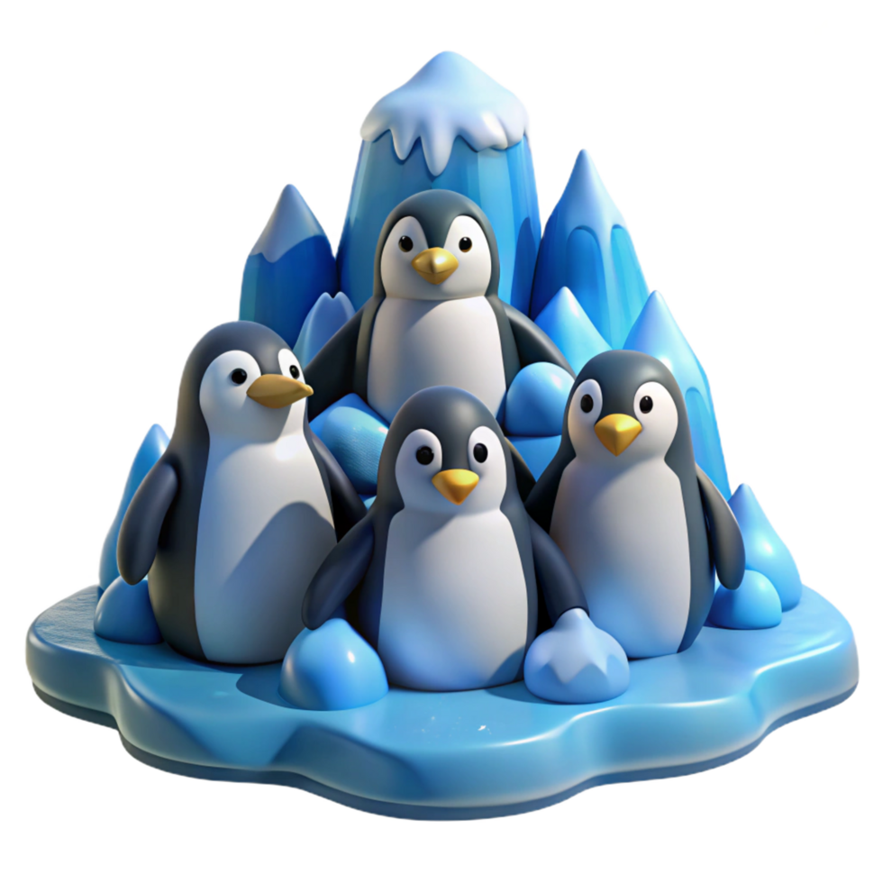 dreamy magnificent A group of penguins huddled together on a icy landscape, cold, bluish lighting, nature documentary style precision png