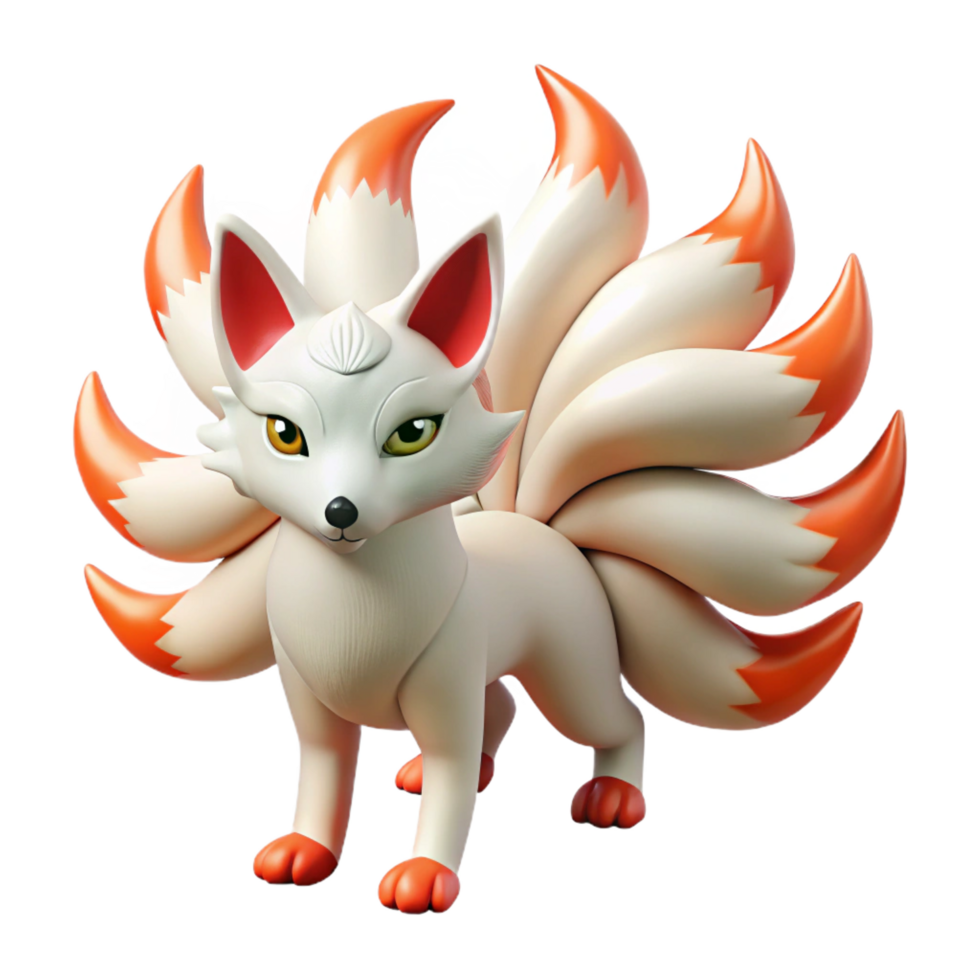 playful exquisite A cunning kitsune with multiple tails, forest setting, moonlight, Japanese folklore style precision png