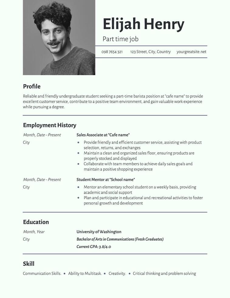 Barista Part Time Job Resume template
