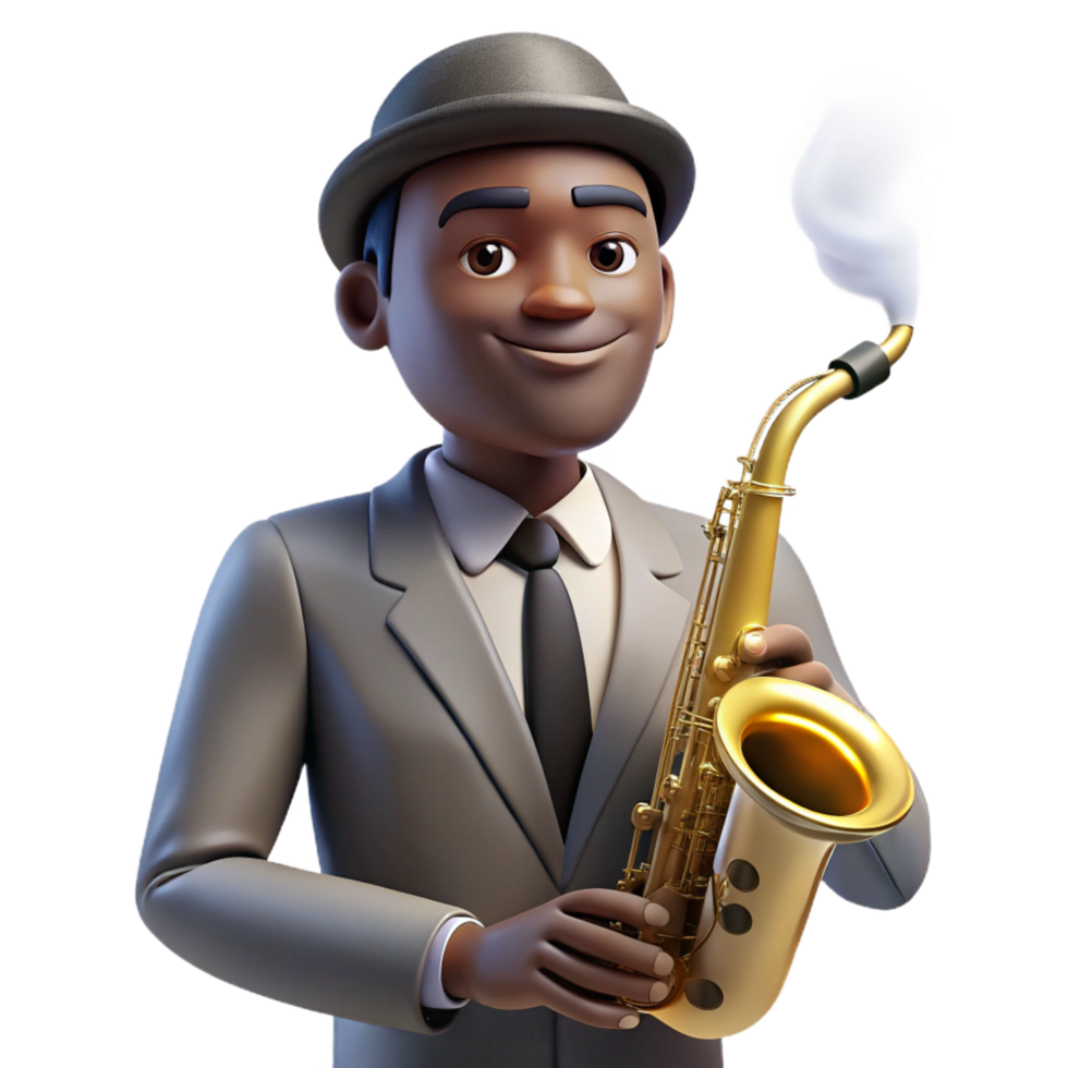 coveted modern Portrait of a soulful musician with a saxophone, smoky jazz club lighting, art deco style detailed png