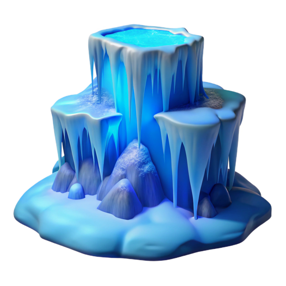 breathtaking futuristic A frozen waterfall in winter, crisp blue light, ethereal and magical style fine detail png