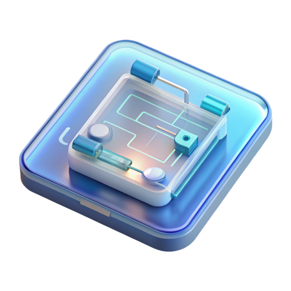 sereno notevole un' trasparente tavoletta visualizzazione un' complesso ingegneria planimetria, olografico interfaccia, minimalista stile, morbido illuminazione png