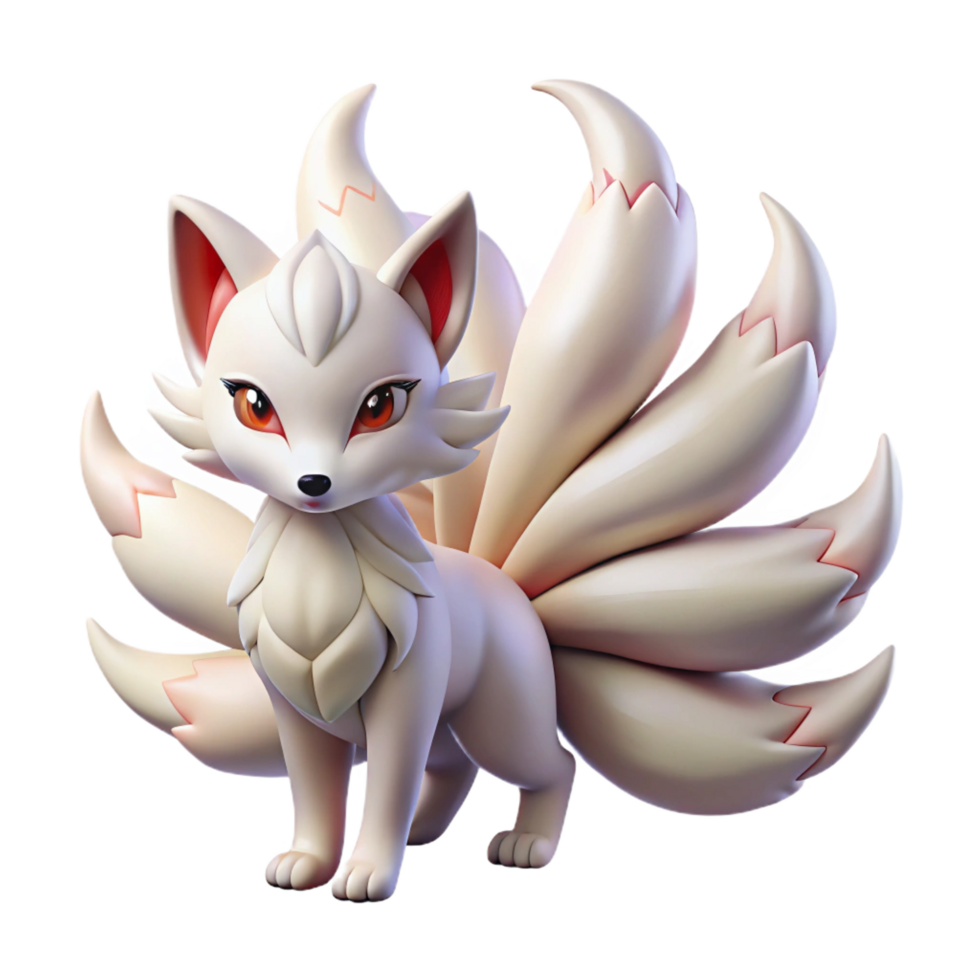 vibrant avant garde A beautiful kitsune with nine tails, bathed in moonlight, anime style high quality png