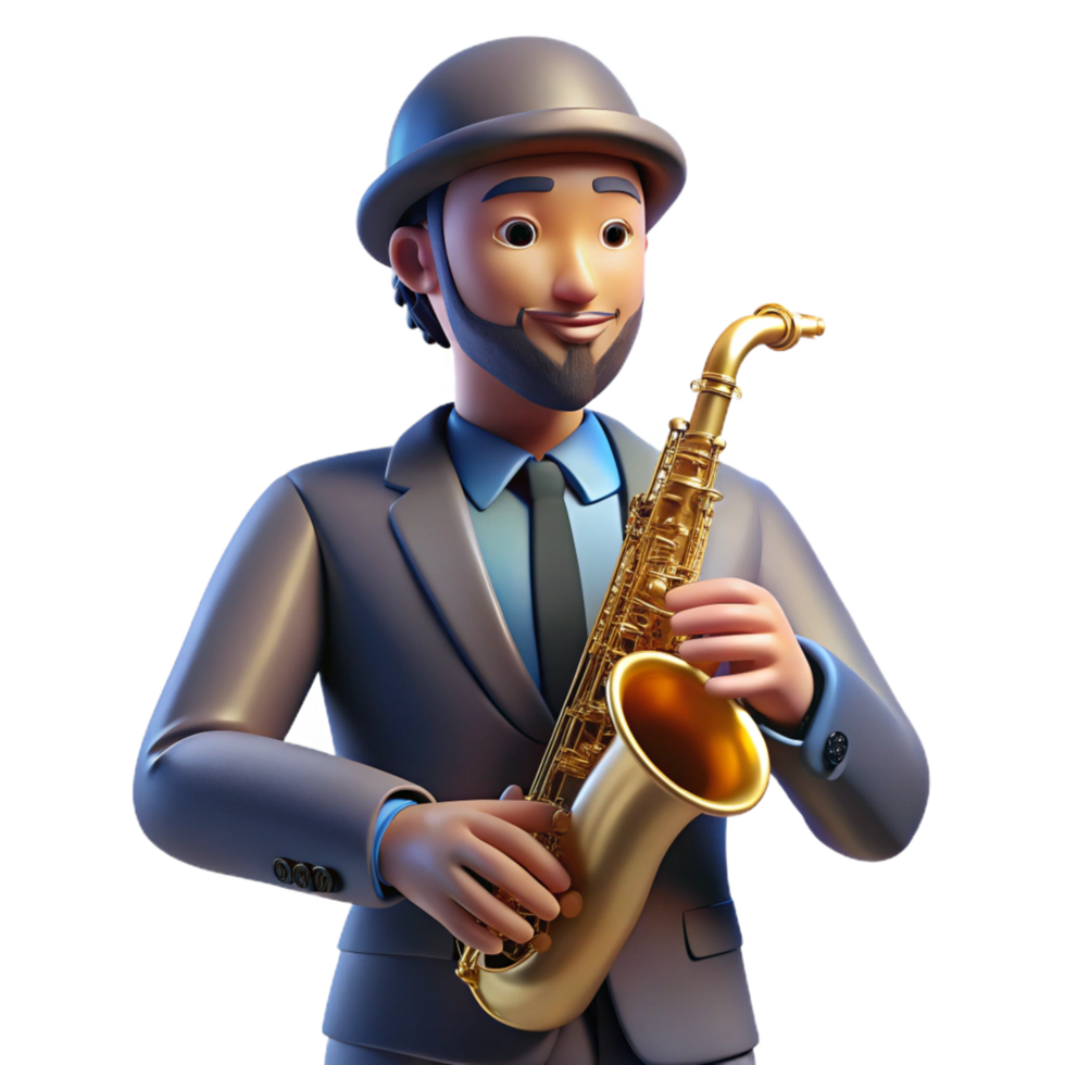 extraordinary joyful nordic Portrait of a charismatic musician holding a gleaming saxophone. Dim, jazz club lighting. Music photography style authentic png