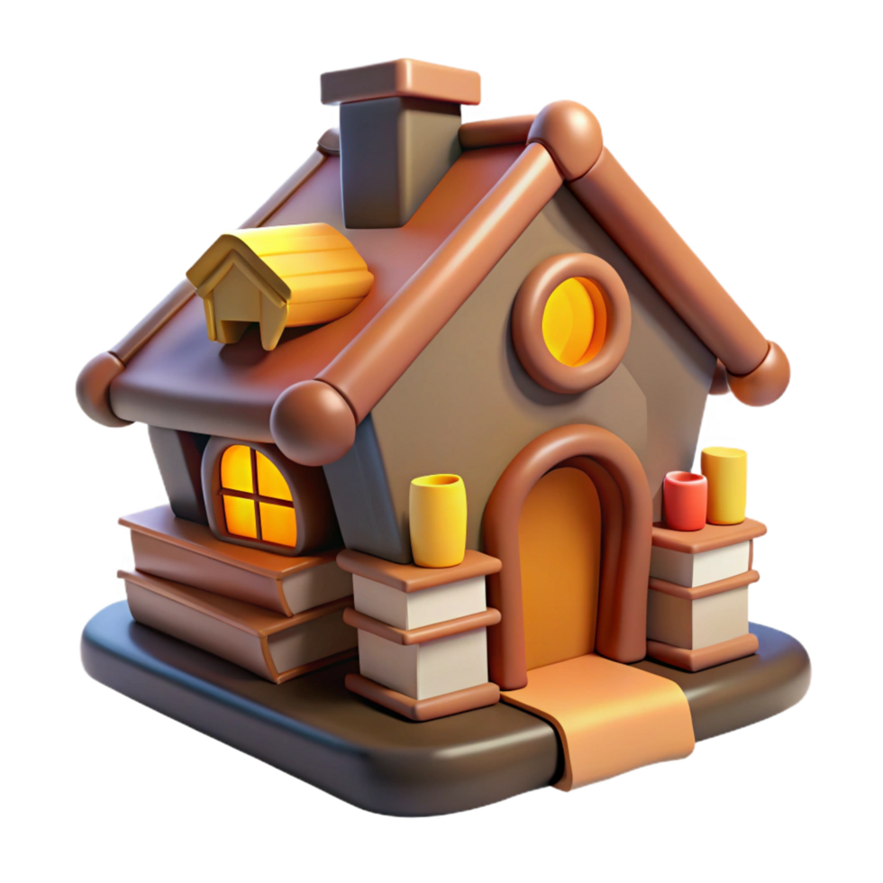 pristine retro A house made entirely of books, warm lighting, cozy atmosphere, whimsical, 8K png
