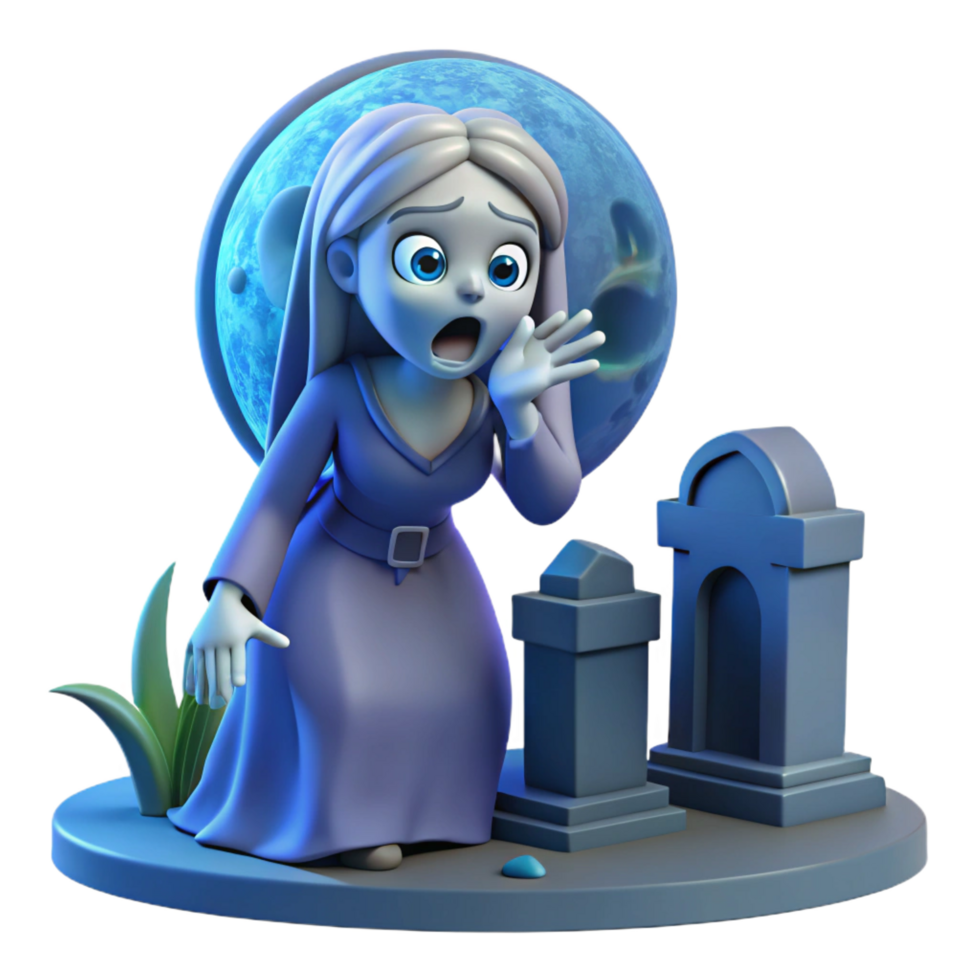 ethereal captivating A sorrowful banshee wailing in a graveyard, eerie blue moonlight, gothic style masterfully captured png