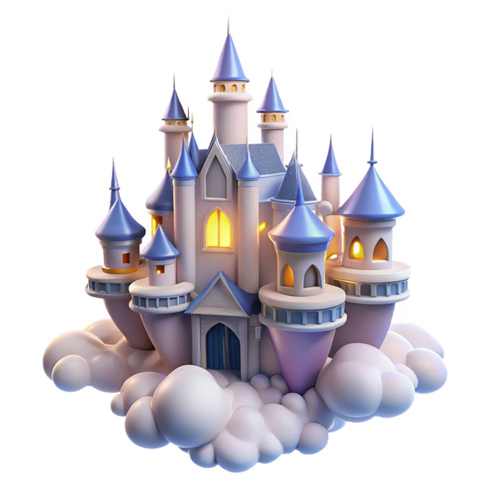 stunning remarkable A floating castle in the clouds, intricate spires, glowing windows, magical, dreamy, fantasy art, png