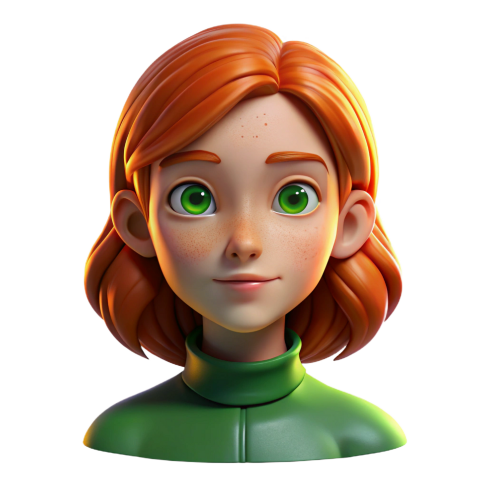 unparalleled artistic Portrait of a young woman with fiery red hair, freckles, and piercing green eyes, lit by a single spotlight from above, Rembrandt style premium png