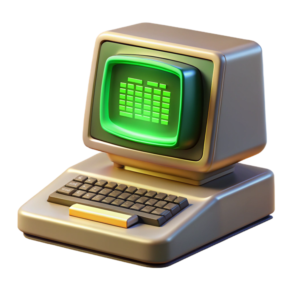 pristine nordic A vintage computer terminal displaying cryptic green text, bathed in the warm glow of CRT monitor, pixel art style artisan png