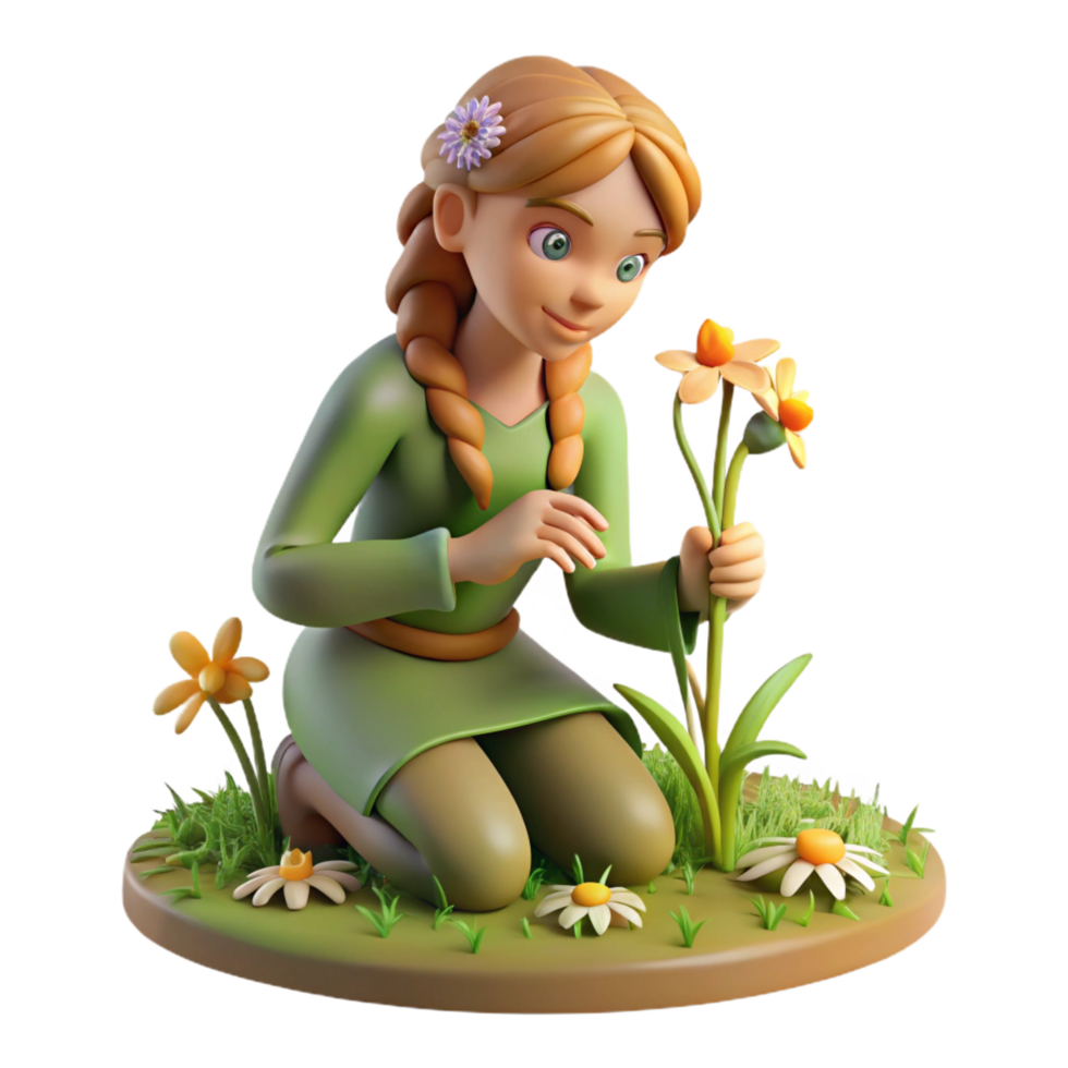 mysterious gorgeous A playful dryad braiding flowers in a sunlit meadow, Impressionist painting style ultra HD png