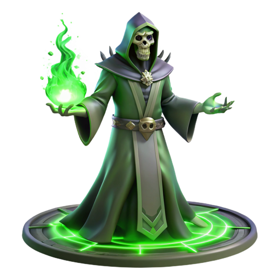 calm fascinating A sinister warlock performing a ritual in a dark forest, eerie green lighting, dark fantasy style masterfully captured png