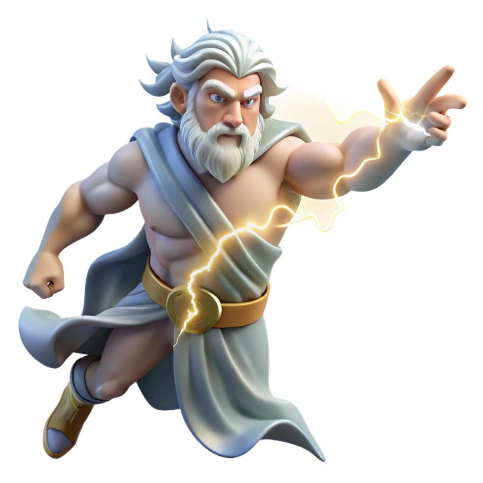 mesmerizing exceptional A powerful Zeus hurling a thunderbolt from Mount Olympus, lightning illuminating the scene, dramatic and powerful, png