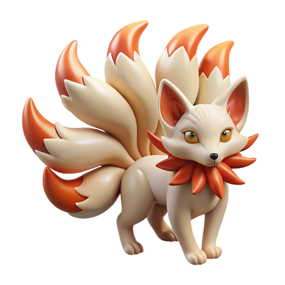 extraordinary peaceful futuristic A cunning kitsune with multiple tails, forest setting, moonlight, Japanese folklore style professional png