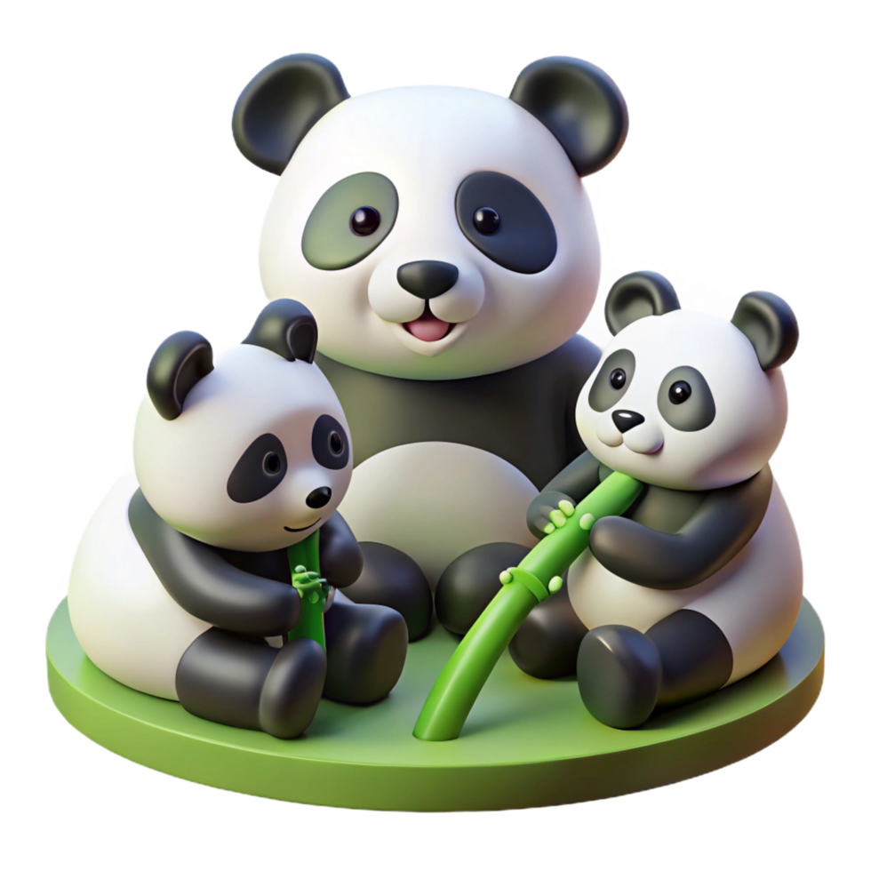 elegant memorable A family of pandas munching on bamboo, soft diffused lighting, children s book illustration style png