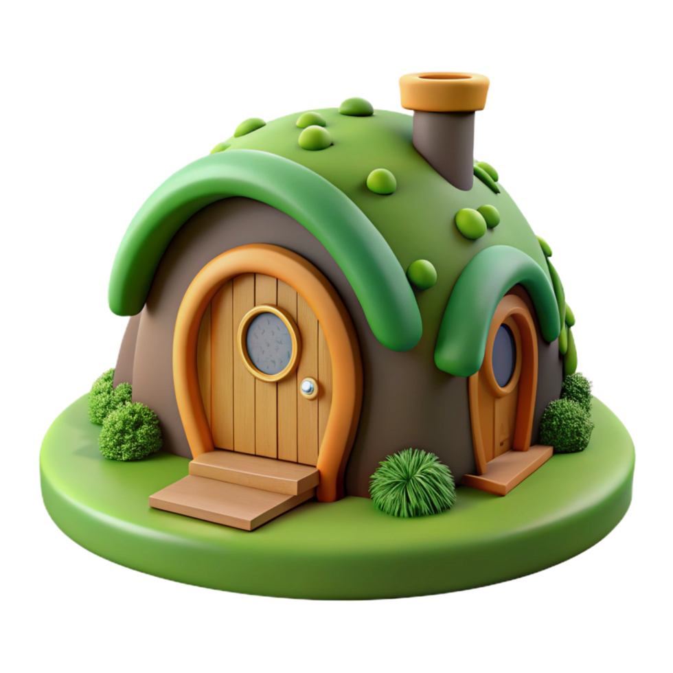 harmonious majestic A hobbit hole built into a hillside, round green door, moss covered roof, charming, whimsical, storybook illustration, elite png