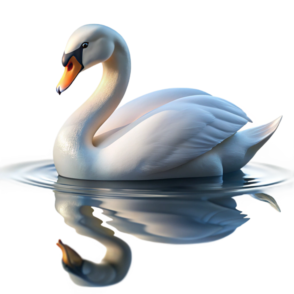 distinctive rustic A graceful swan gliding across a calm lake, soft, reflective light, serene and elegant style sharp png