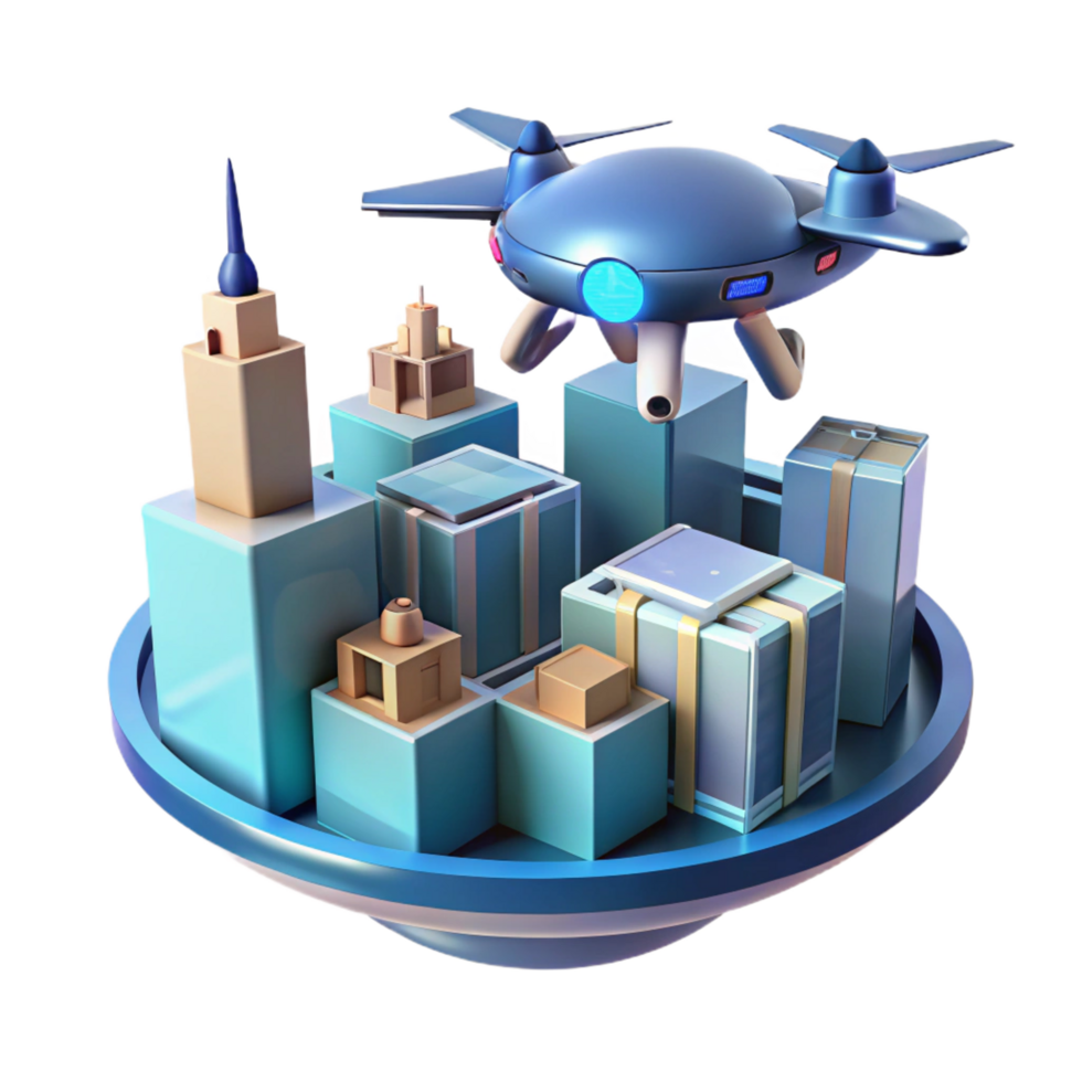 radiant baroque A drone delivering a package in a futuristic city, sleek design, daytime lighting, realistic style impeccable png