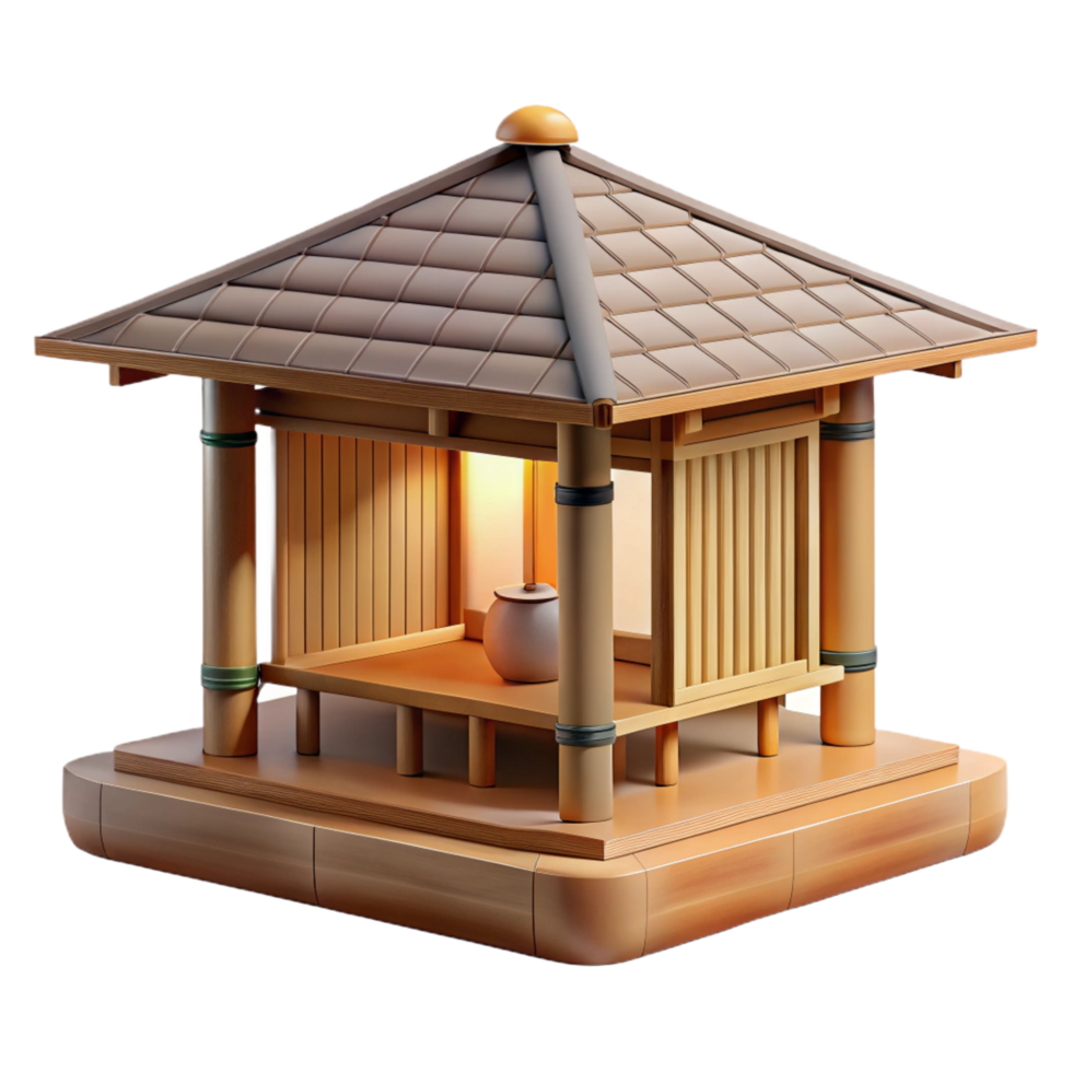 mesmerizing joyful contemporary A minimalist Japanese tea house, bamboo and wood, soft natural light, serene atmosphere, watercolor style, genuine png