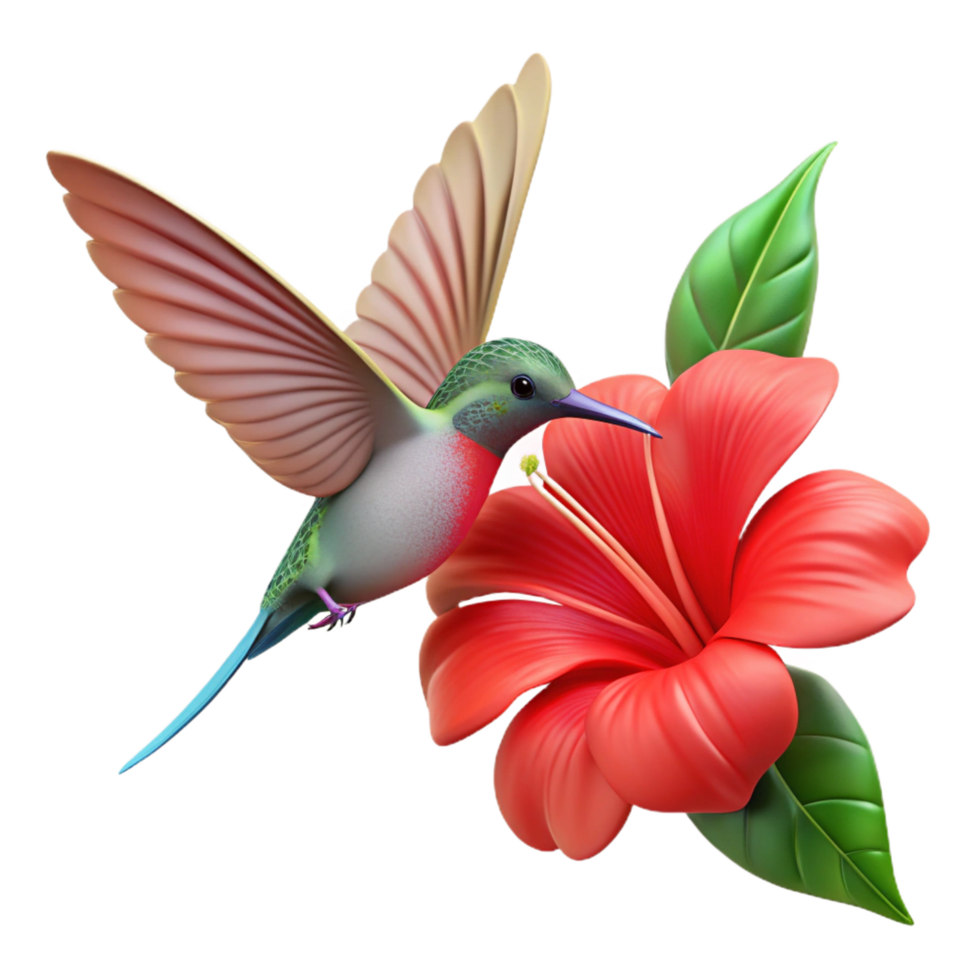 pristine mid century A hummingbird hovering over a bright red hibiscus flower, natural light, botanical illustration style, fine lines, authentic png