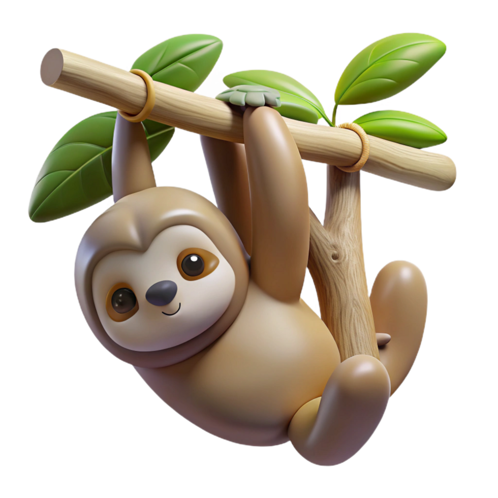 energetic vibrant A sloth hanging upside down from a tree branch, rainforest setting, soft diffused light expertly shot png