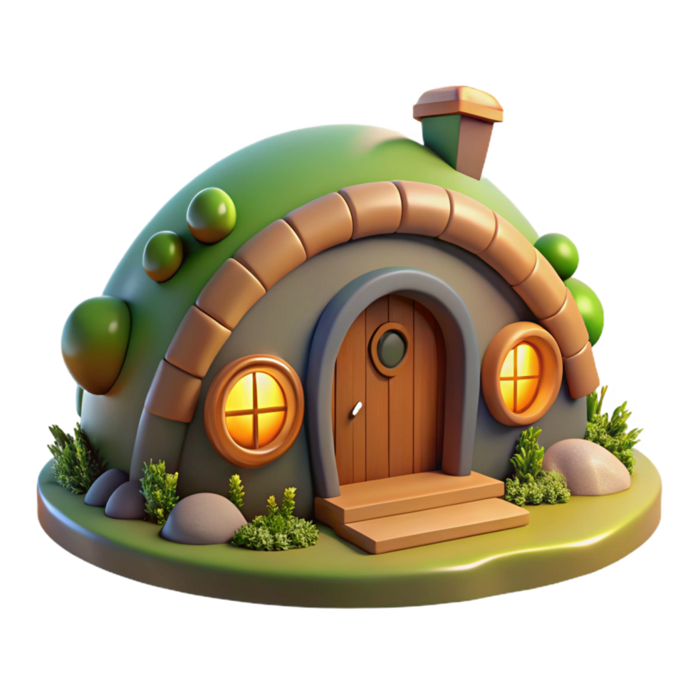 vibrant notable A cozy, hobbit hole style home built into a hillside, warm and inviting lighting, whimsical and charming style png