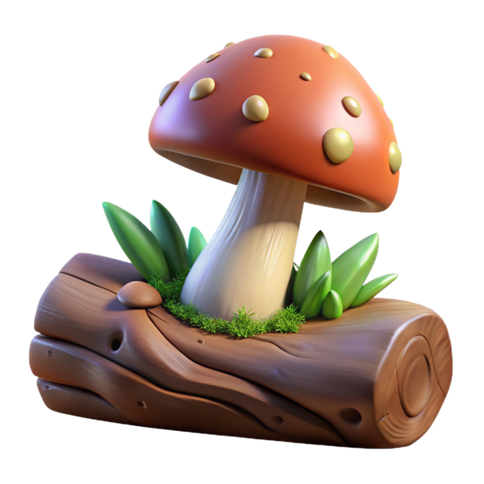 inspired rustic A mushroom growing on a fallen log, soft forest light, fantasy art style high quality png