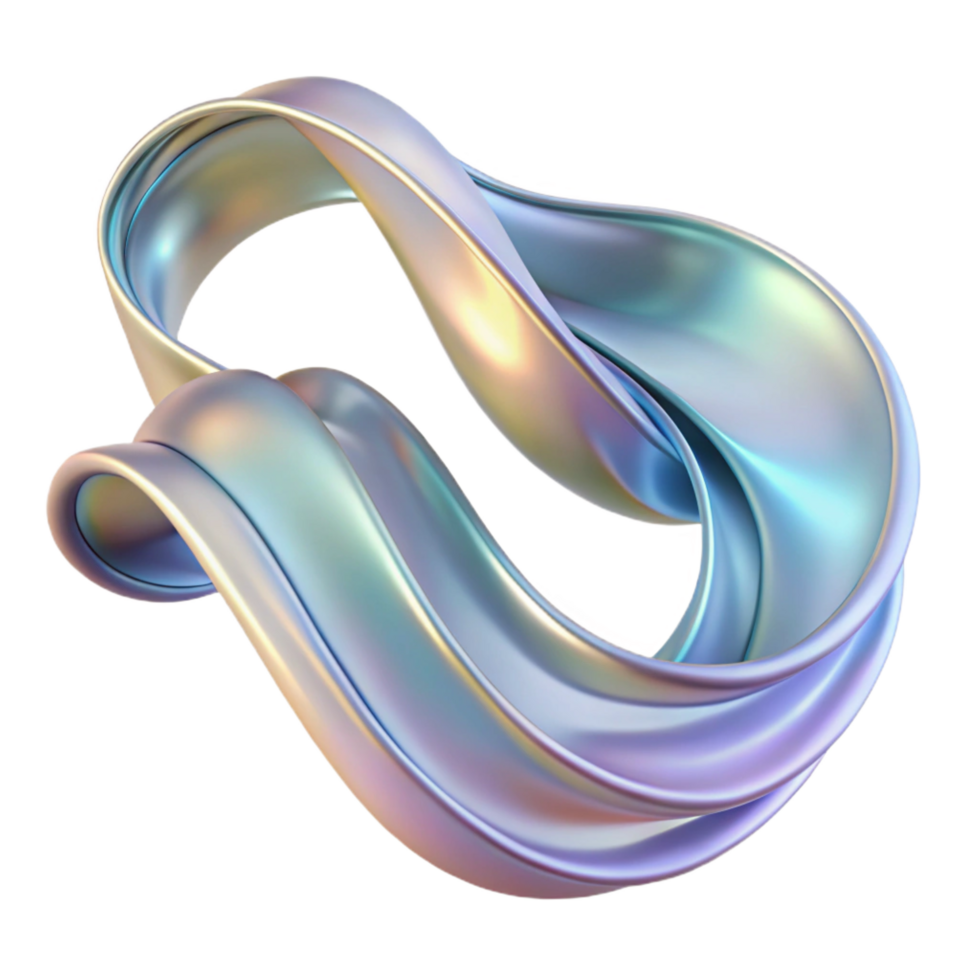 hypnotic quintessential A flowing, ribbon like form, made of iridescent, shimmering material, with a soft, ethereal glow, in an Art Deco style png