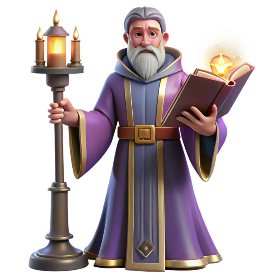 picturesque celebrated A powerful wizard casting a spell in a grand library, warm candlelight, detailed and magical style png