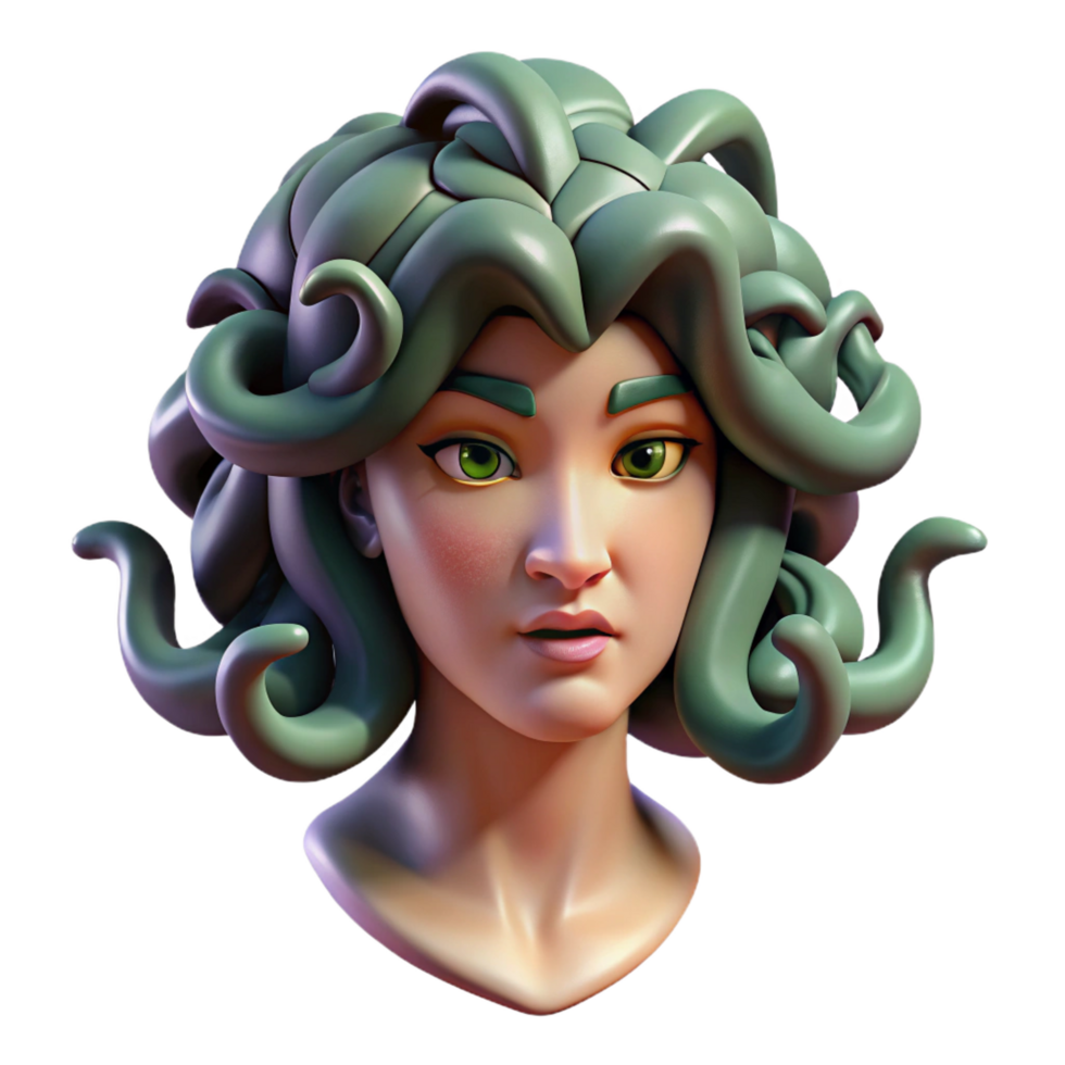 unforgettable avant garde Stylized portrait of Medusa, snakes writhing, scales shimmering, Art Deco style, dramatic lighting refined png