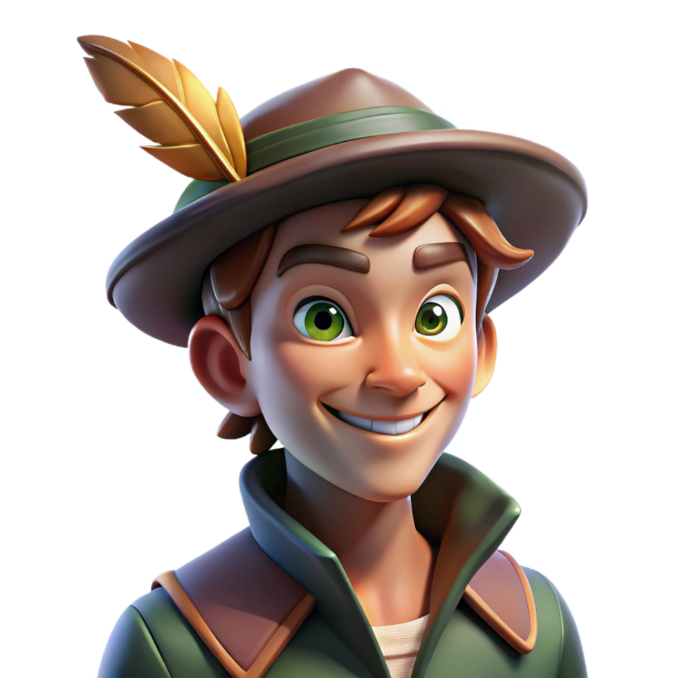 dynamic pristine Portrait of a charming rogue with a sly smile and a twinkle in their eye, wearing a feathered hat, lit by dim tavern lighting, character portrait style premium png