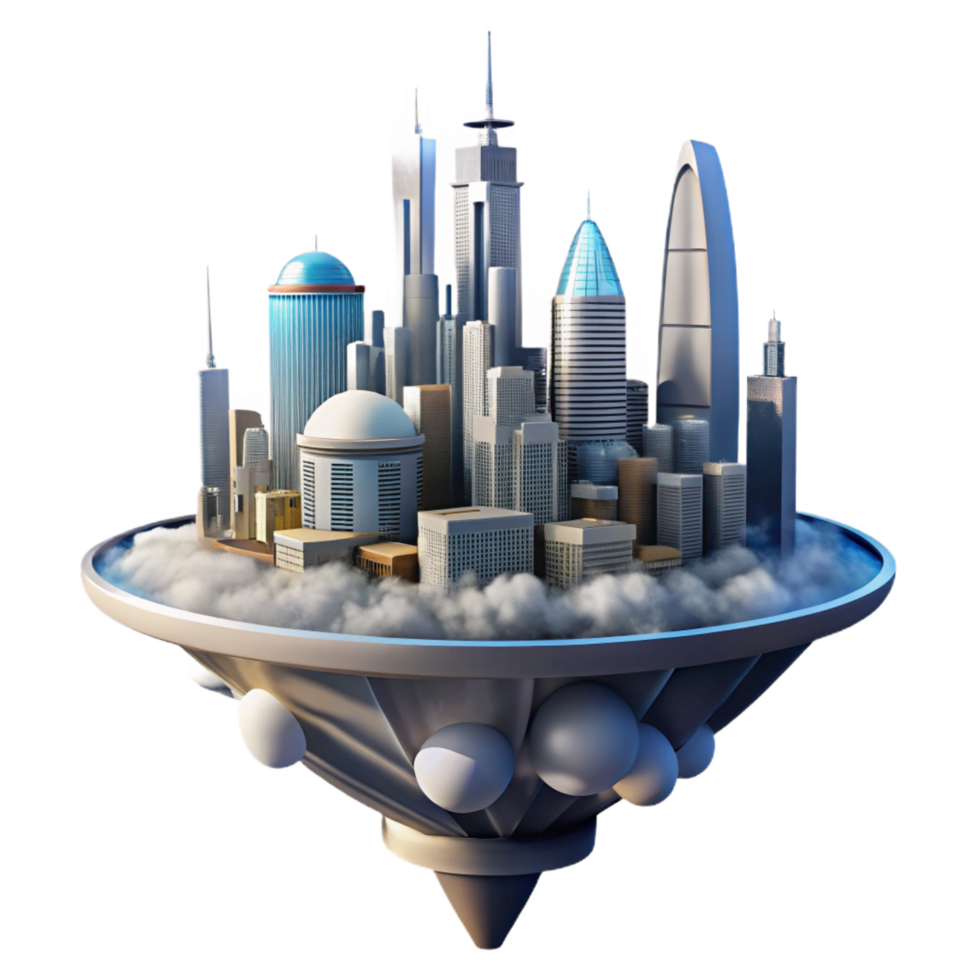 calm sumptuous A futuristic city floating in the clouds, skyscrapers piercing the sky, utopian style professional png