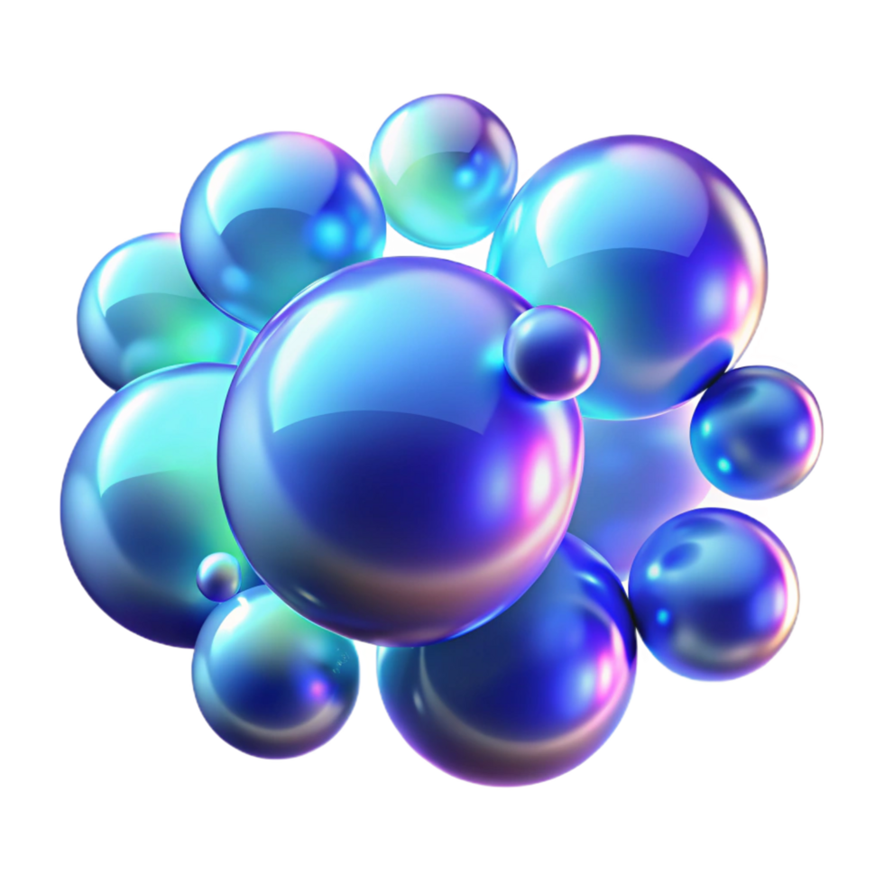 alluring acclaimed A field of glowing, iridescent bubbles, floating in zero gravity, illuminated by a cool, blue light png