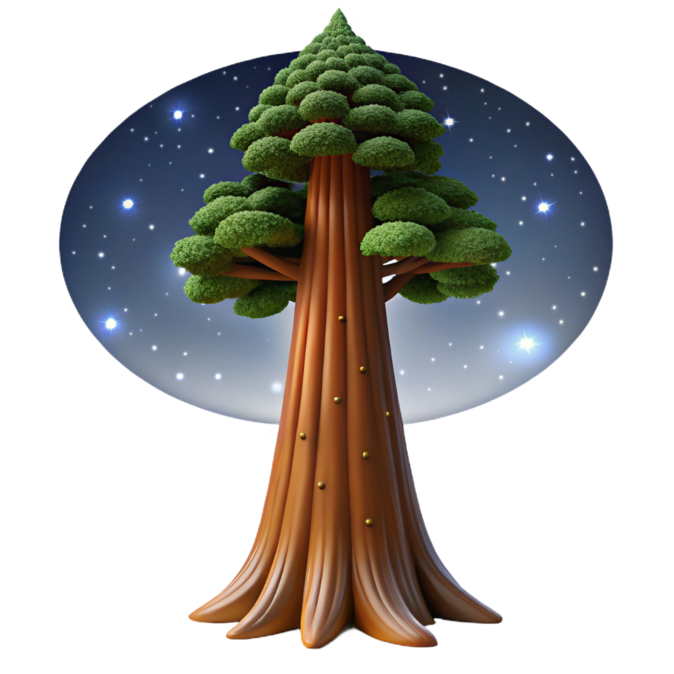 distinguished bohemian A colossal sequoia tree reaching towards a starry night sky, moonlight illuminating the bark, fantasy art style genuine png