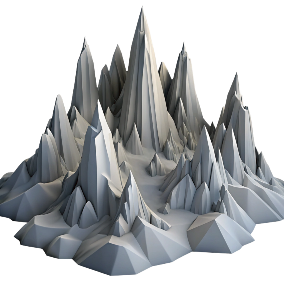 playful sumptuous A fractal landscape of jagged peaks and valleys, rendered in shades of grey, with a dramatic chiaroscuro lighting setup artisan png
