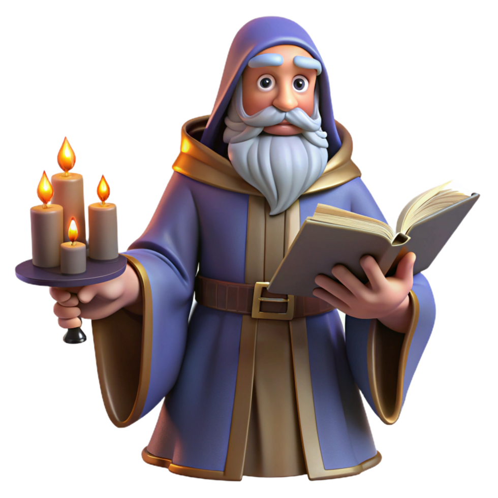 distinguished organic A wise old wizard casting a spell from a dusty spellbook, candlelight, Renaissance style authentic png