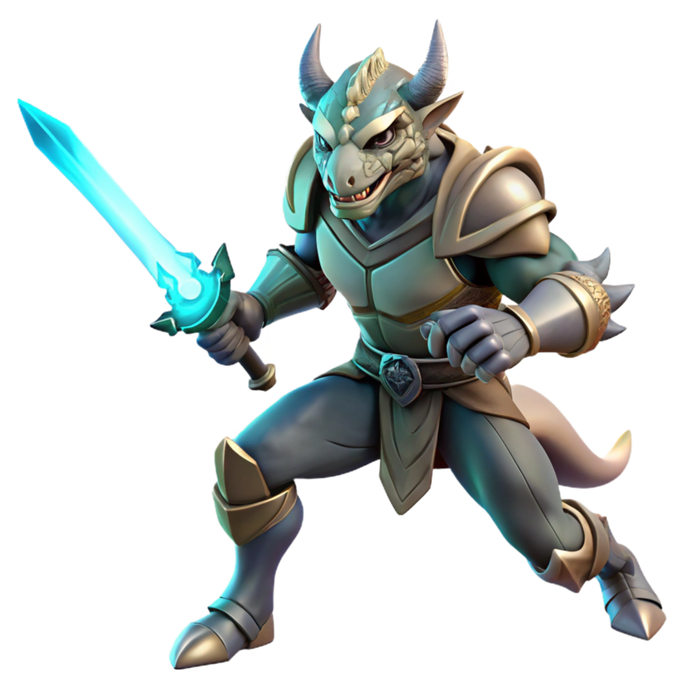 breathtaking coveted A fierce dragonborn warrior wielding a glowing obsidian sword, dynamic pose, dramatic lighting, comic book style png