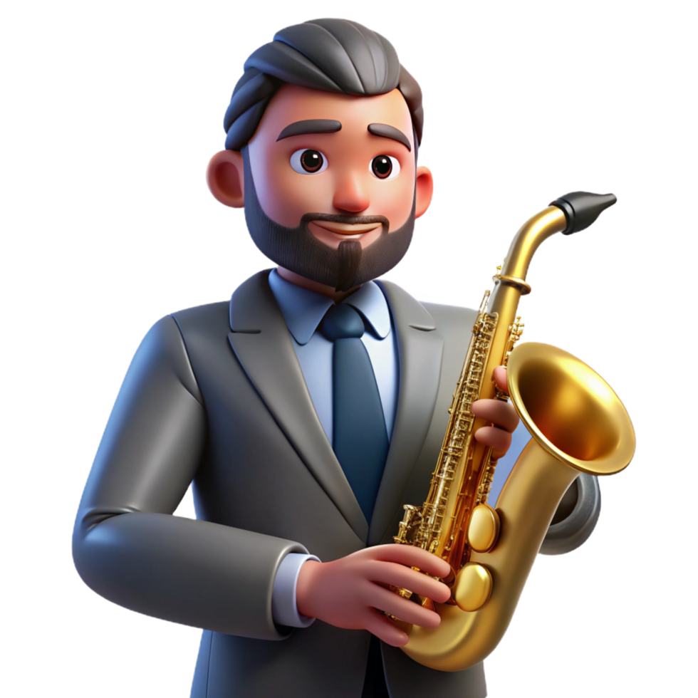 vibrant signature Portrait of a charismatic musician holding a gleaming saxophone. Dim, jazz club lighting. Music photography style png